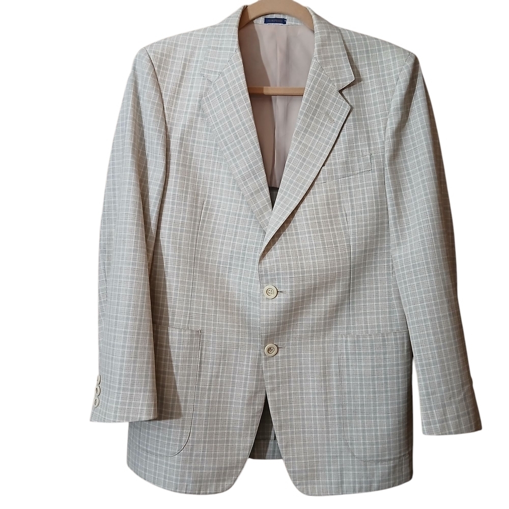 Vintage Jean Pierre Plaid Sport Coat Blazer Mens 36R Tan Check Classic Work Wear